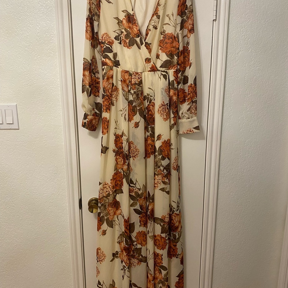Baltic Born Floral Long Sleeve Maxi Dress - Cream and Brown